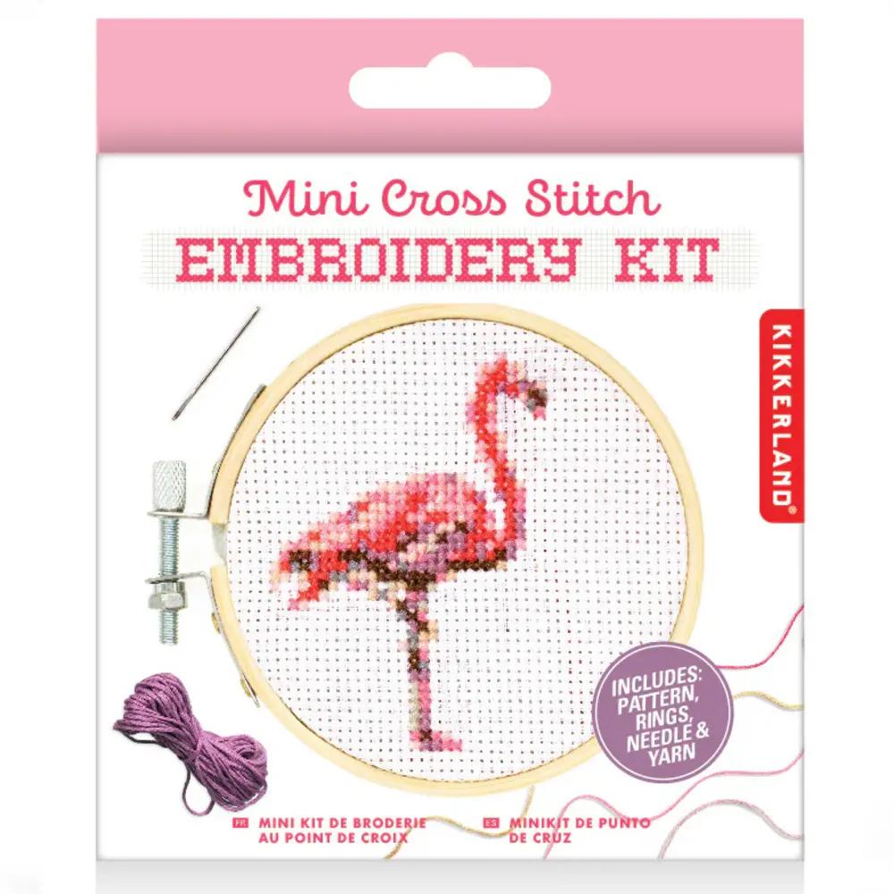 Kikkerland, Craft Supplies, Art & School, Mini, Cross stitch, Embroidery Kit, Flamingo, 882839